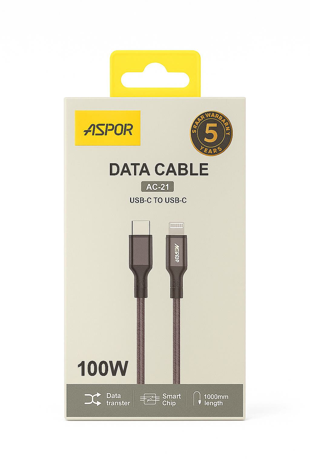 d898b453-5acd-45ff-b02b-a8d199ab7e57.png ⚡ كابل بيانات ASPOR AC-21 USB-C إلى USB-C – شحن فائق السرعة بقدرة 100 واط وجودة عالية الأداء 🔋 - الصورة 1